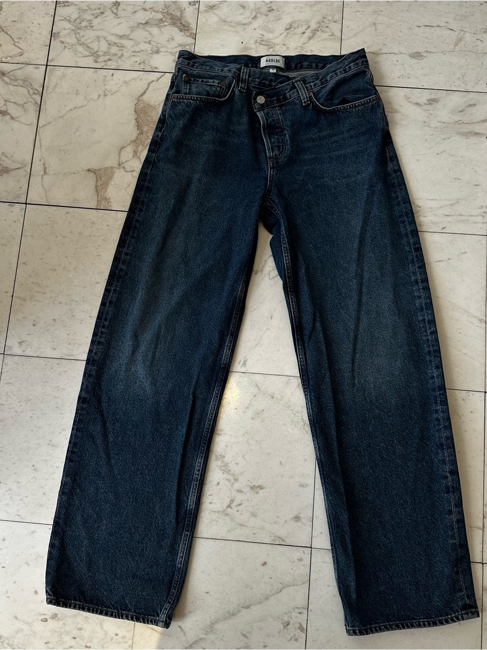 AGOLDE Criss Cross Jeans Size 28 High Rise Straight Leg Asymmetrical Waist Denim - Picture 3 of 7
